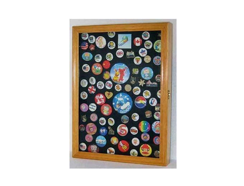 Pin Button Medal Display Case Wall Cabinet Shadow Box, Real Glass Door  19X14 