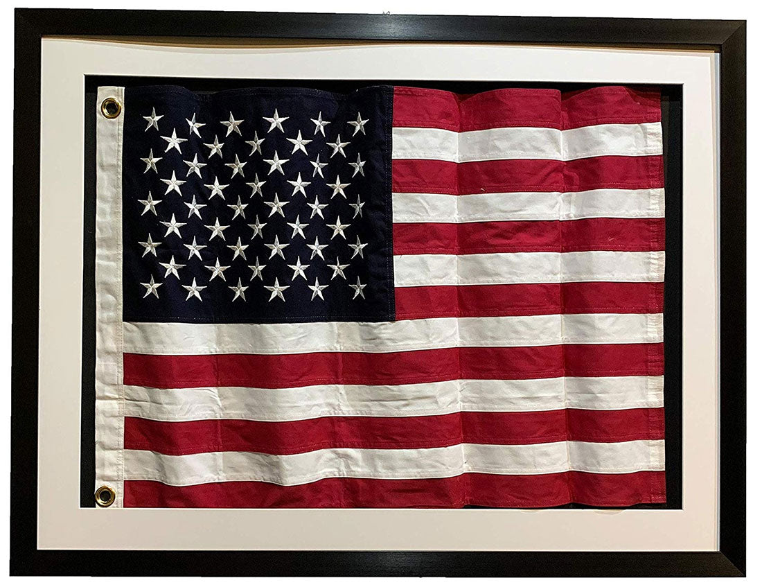 Framed Real Cloth Cotton Embroidered American Flag