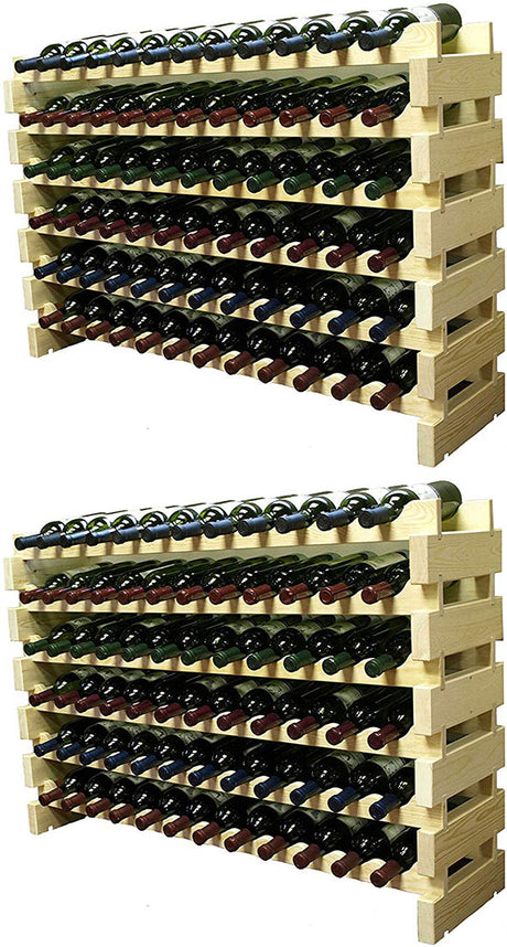 Wine Rack Stackable Storage Stand Display Shelves, (Natural, 12 X 12 Rows (144 Slots)