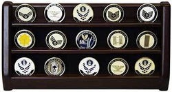 3 Rows Shelf Challenge Coin Holder Display Casino Chips Holder Solid Wood - Cherry Finish