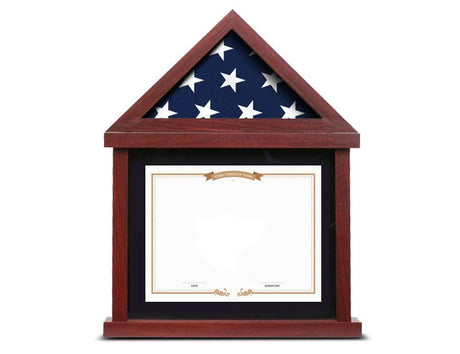 Flag Display Case for 3’x5’ Folded Flag with Mahogany Finish Glass Display and Military Shadow Box