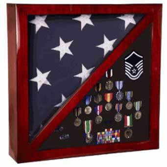 Flag Connections Cherry Flag and Medal Display Case Premium Wood