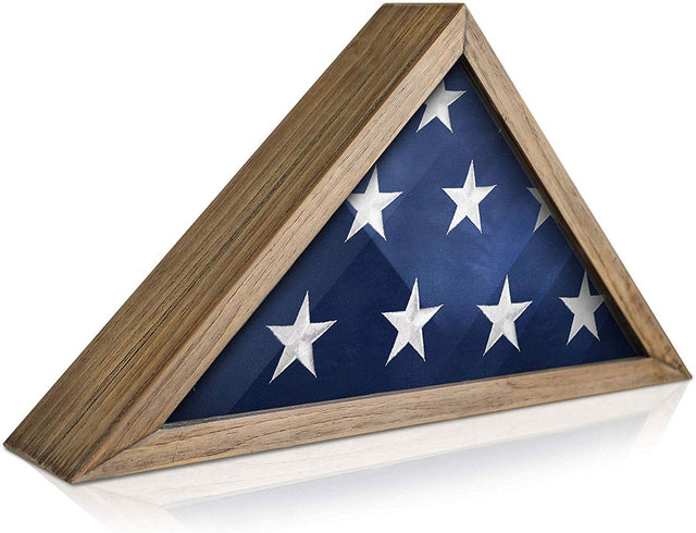 Rustic Flag Case - SOLID WOOD Military Flag Display Case for 9.5 x 5 American Veteran Burial Flag