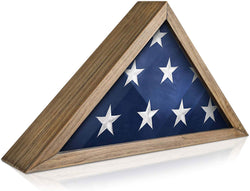 Rustic Flag Case - SOLID WOOD Military Flag Display Case for 9.5 x 5 American Veteran Burial Flag