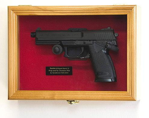 Single Pistol Display Case Wall Mount Solid Hardwood Cabinet Gun Holder Oak Finish
