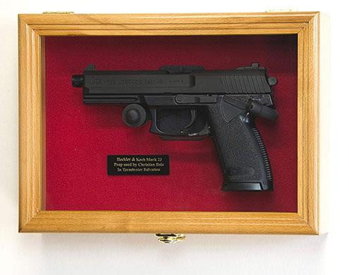 Single Pistol Display Case Wall Mount Solid Hardwood Cabinet Gun Holder, Single Pistol Display Case Wall Mount Solid Hardwood Cabinet, The Military Gift Store, Gun Display Case
