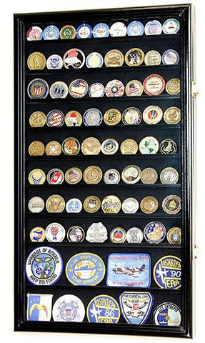 L Military Challenge Coin Display Case Cabinet Rack Holder Stand Box w/UV Protection, Black Finish