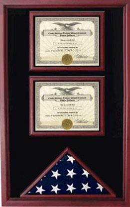 Flag and 2 Certificates Cases Shadow Box, Military Flag Display Cases and Certificate Holders