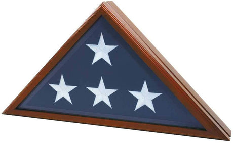 Premium Veteran Burial Flag Case with Beveled Glass for 5' x 9' for Burial Flag Walnut S