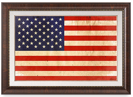 Flag Connections American Flag. Giclee Print& Brown Framed Art for Wall Decor.