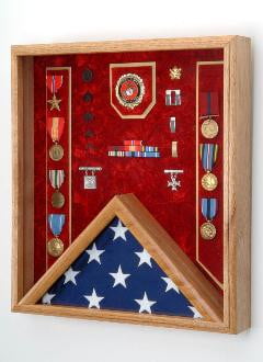 US Marine Corps Flag medal display case holds a 3' x 5' folded flag