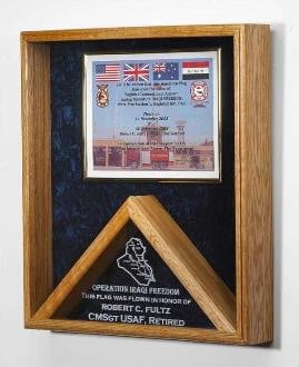 Military Medal and Flag Display Case - Shadow Box Holds 3 x 5ft Folded Flag (optional)