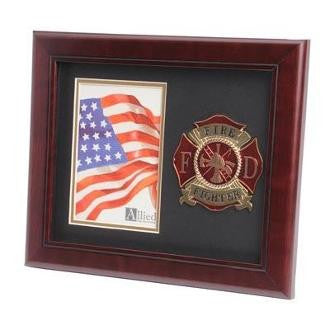 Firefighter Medallion Portrait Picture Frame Double Layer Black Matting with Gold Trim