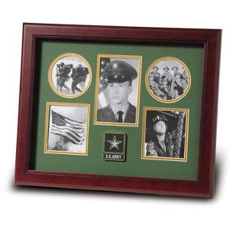 Go Army Medallion Five Picture Collage Frame Double Layer Army Green Matting with Gold Trim