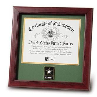Go Army Medallion Certificate Frame Double Layer Army Green Matting with Gold Trim