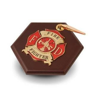 Firefighter Medallion Pen Holder Made from Mahogany Colored Wood