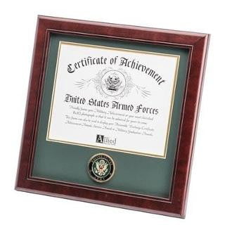 U.S. Army Medallion Certificate Frame Mahogany Colored Frame Molding