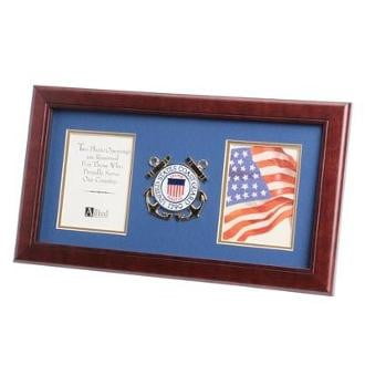 U.S. Coast Guard Medallion Double Picture Frame Mahogany Colored Frame Molding