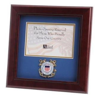 U.S. Coast Guard Medallion Landscape Picture Frame Blue Matting with Gold Trim