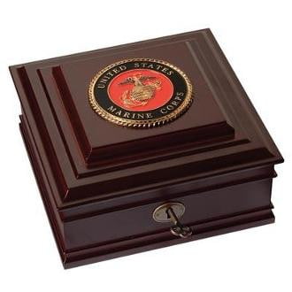 U.S. Marine Corps Medallion Desktop Box Made from Cherry Colored Wood