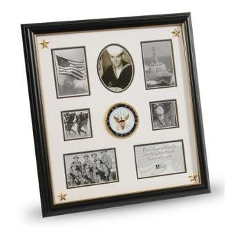 U.S. Navy Medallion 7 Picture Collage Frame with Stars Black with Gold Trim Frame Molding