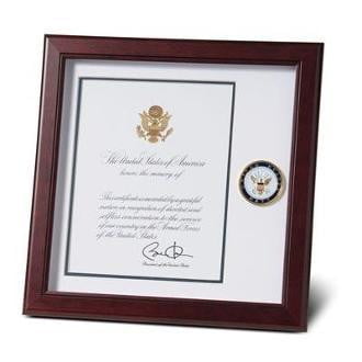 U.S. Navy Medallion Presidential Memorial Certificate Frame.