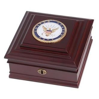 U.S. Navy Medallion Desktop Box Solid brass lock and key 8-Inch by 8-Inch by 4-Inch