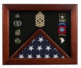 Military Flag medal display case, Mahogany wood for 3x5 flag