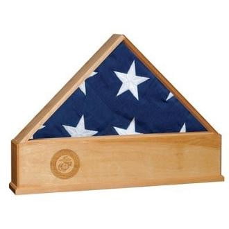 Oak US Flag Display Case with Engraved Navy Emblem