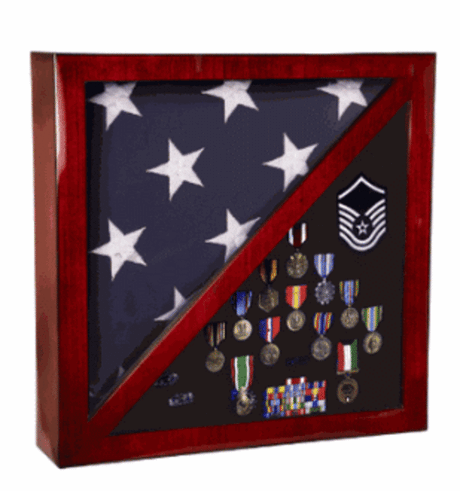 Cherry Flag and Medal Display Case Premium Wood., , The Military Gift Store, Medal Display Case
