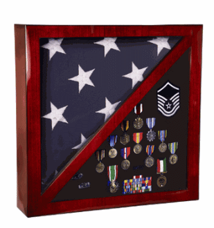 Cherry Flag and Medal Display Case Premium Wood