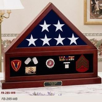 Combination Flag Display Case Shadow Box, Flag Medal Pedestal.