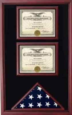 American Flag and 2 Certificates Cases Shadow Box, Military Flag Display Cases, American Flag and 2 Certificates Cases Shadow Box, The Military Gift Store, Flag and Document Display Case
