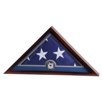 Flag Display Case with Coast Guard Medallion  colored mahogany hardwood