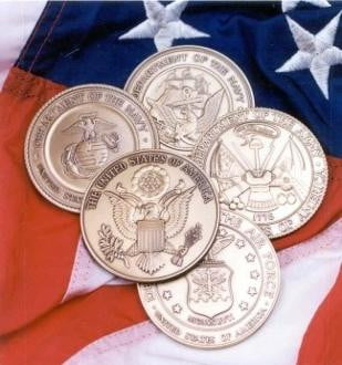 Military Service Medallions in Solid Brass Official US Department of Defense Seals