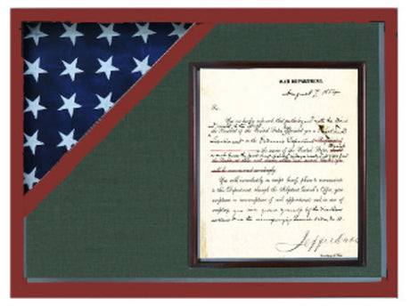 Cherry Shadow box to hold a 3’X5’ flag with 8.5'x11' certificate. - The Military Gift Store