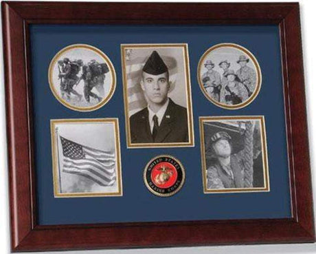 United States Marine Corps Medallion 5 Picture Collage Frame with Stars - The Military Gift Store