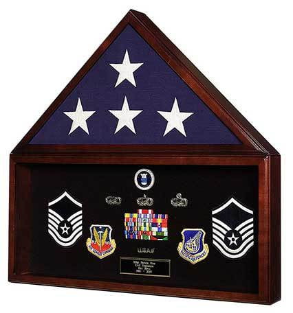 Military Retirement Shadow Box & Memorial American Flag Case Memorabilia