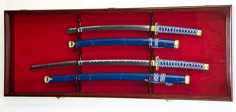 2 Sword Display Case Cabinet Stand Holder Wall Rack Box - Cherry Lockable w/ 98% UV Protection, 2 Sword Display Case Cabinet Stand Holder Wall Rack Box, The Military Gift Store, 2 Sword Display Case