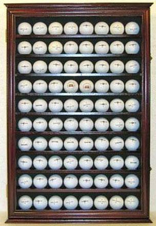 Flag Connections 80 Novelty/Souvenir Golf Ball Display Case Holder Cabinet, (Mahogany Finish)