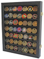 Lockable Military Challenge Coin Casino Chip Display Case Cabinet Rack, Real Glass Door, COIN26-BLA