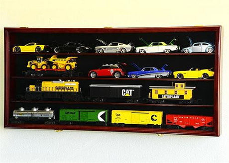 O Scale Train Display Case Cabinet Wall Rack w/ UV Protection- Lockable -Cherry