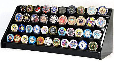 4 Rows 40 Challenge Coin Casino Chip Display Case Rack Holder Stand for Table Shelf Desk Black