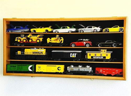O Scale Train Display Case Cabinet Wall Rack w/ UV Protection- Lockable -Oak
