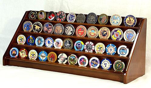 4 Rows 40 Challenge Coin Casino Chip Display Case Rack Holder Stand for Table Shelf Desk Walnut