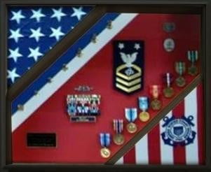 USCG Cutter Shadow Box, USCG flag and medal display frame.