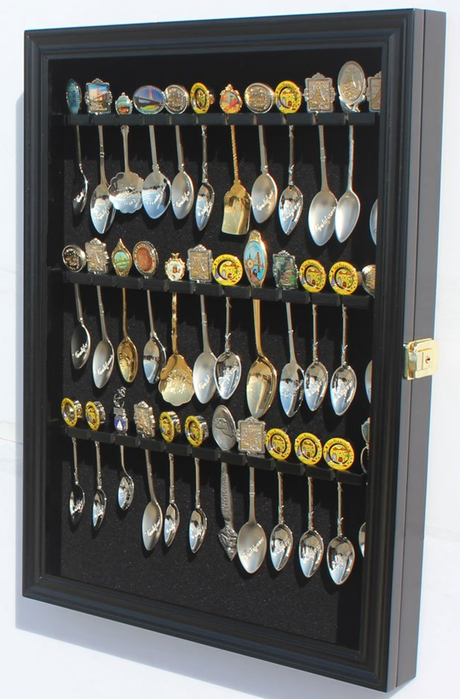 Tea Spoon Souvenir Spoon Display Case Rack Cabinet, Real Glass Door