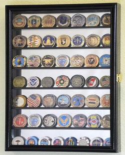 Mirrored Back Military Challenge Coin Display Case Cabinet Holders Rack w/UV Protection