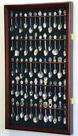 50 Spoon Display Case Cabinet Holder Rack Wall Mounted -Cherry Finish