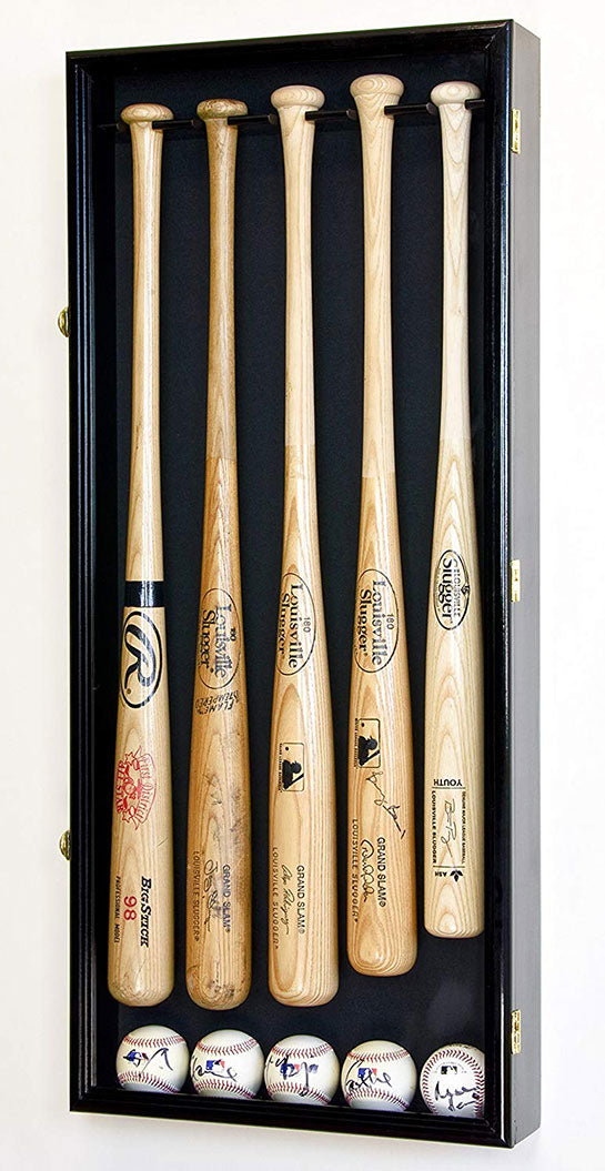 5 Baseball Bat Display Case Cabinet Holder Wall Rack w/98% UV Protection - Lockable